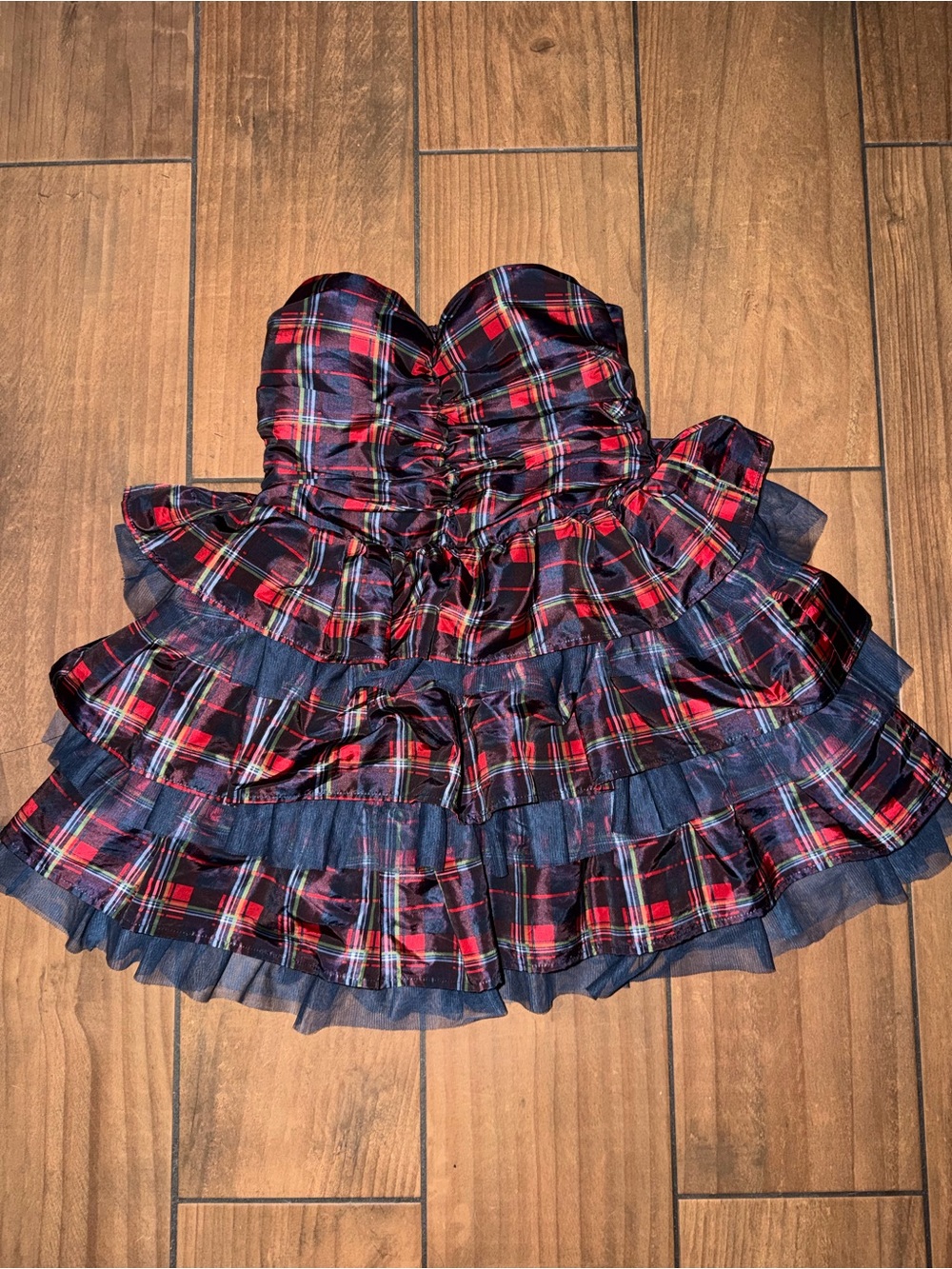 Navy with Red Plaid Trim mini dress